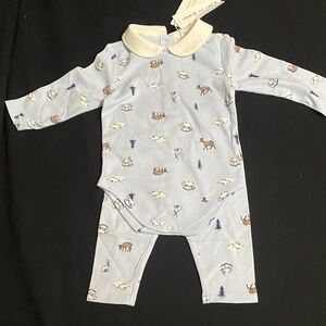 Janie and Jack Light Blue Woodland Print Matching Set